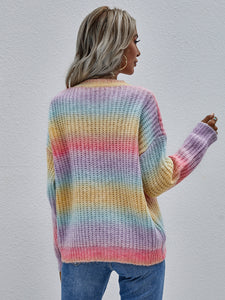 Gradient Stripes Rib-Knit Sweater