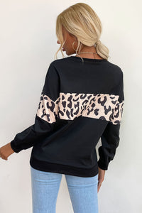 Leopard Color Block Long Sleeve Pullover