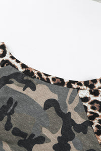 Leopard Camouflage Print V-Neck Long Sleeve Tee