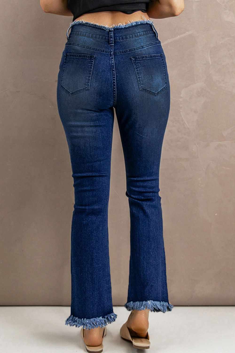 High Waist Distressed Raw Hem Jeans