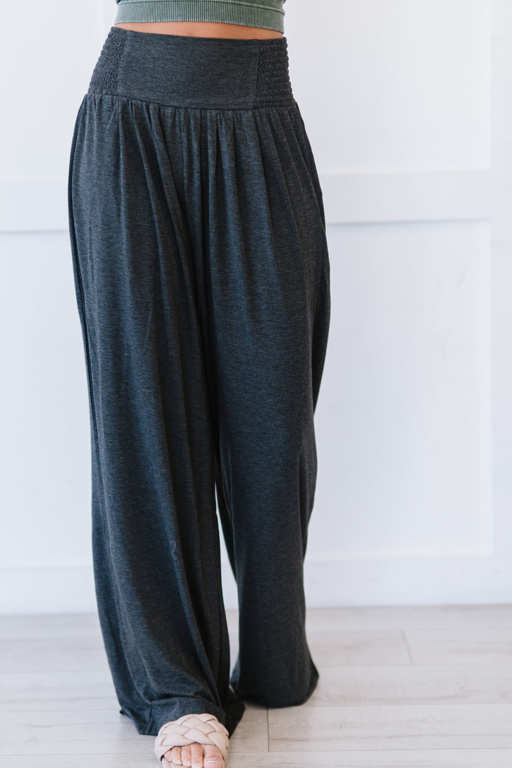 Zenana Easy Breezy Full Size Palazzo Pants in Charcoal