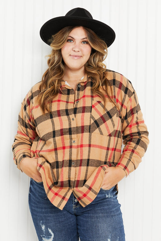 Andree by Unit  Pumpkin Patch Full Size Plaid Faux Fur Lined Shacket