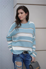 Load image into Gallery viewer, Striped Rib-Knit Round Neck Long Sleeve Sweater
