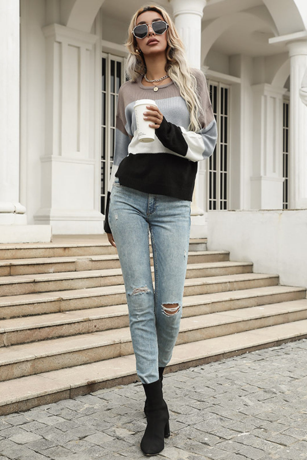 Striped Dropped Shoulder Sweater