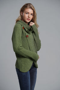 Button Detail Tulip Hem Waffle Knit Sweater