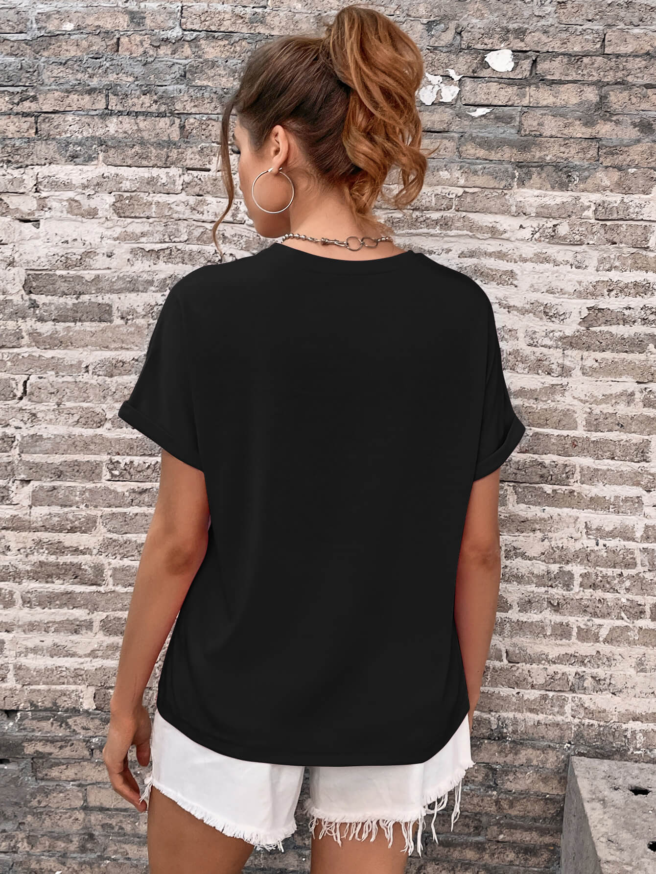 Round Neck Cuffed Sleeve T-Shirt