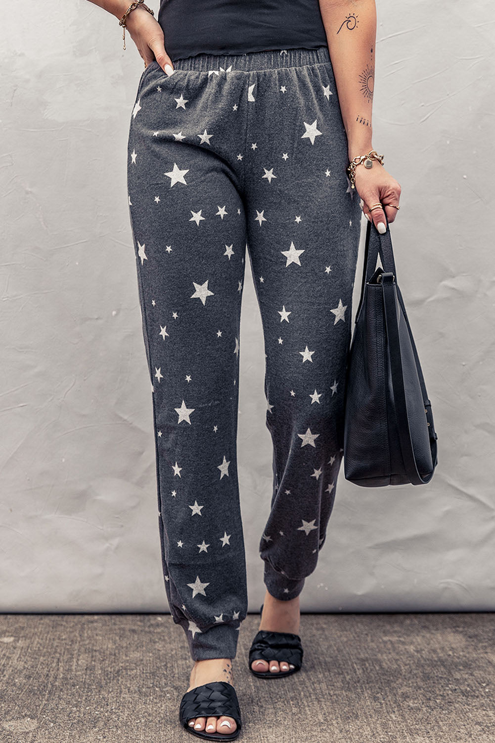 Star Print Elastic Waist Joggers