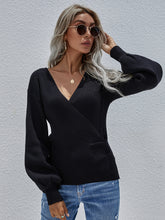 Load image into Gallery viewer, Lantern Sleeve Surplice Sweater
