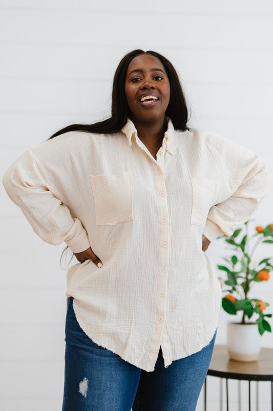 Zenana My Kind of Life Full Size Gauze Button Up Shirt