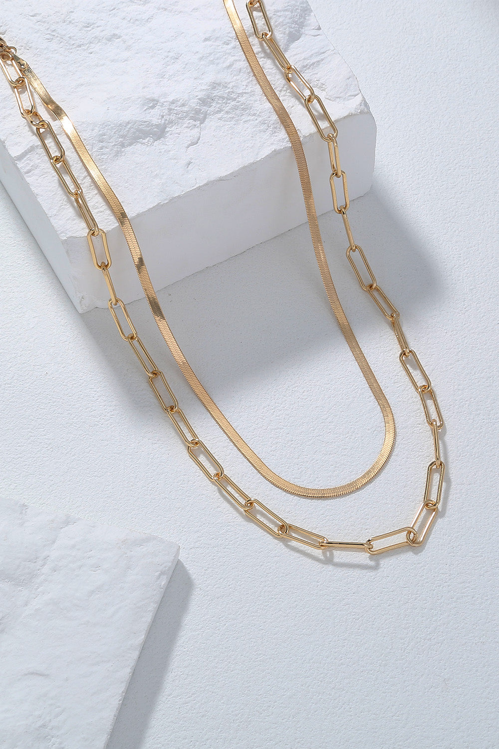 Snake Chain and Cable Chain Double-Layered Necklace