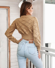 Load image into Gallery viewer, Openwork Ribbed Trim Long Sleeve Cropped Sweater
