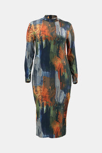 Plus Size Printed Mock Neck Maxi Dress