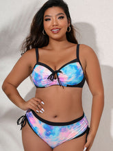 Load image into Gallery viewer, Plus Size Tie-Dye Tied Contrast Trim Bikini Set
