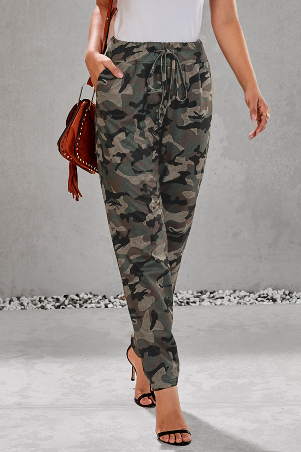 Pocketed Camouflage Drawstring Joggers