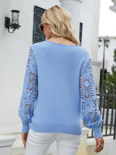 Load image into Gallery viewer, Lace Sleeve Ribbed Trim V-Neck Sweater
