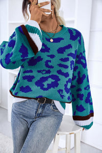 Leopard Striped Round Neck Sweater