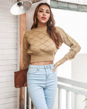 Load image into Gallery viewer, Openwork Ribbed Trim Long Sleeve Cropped Sweater
