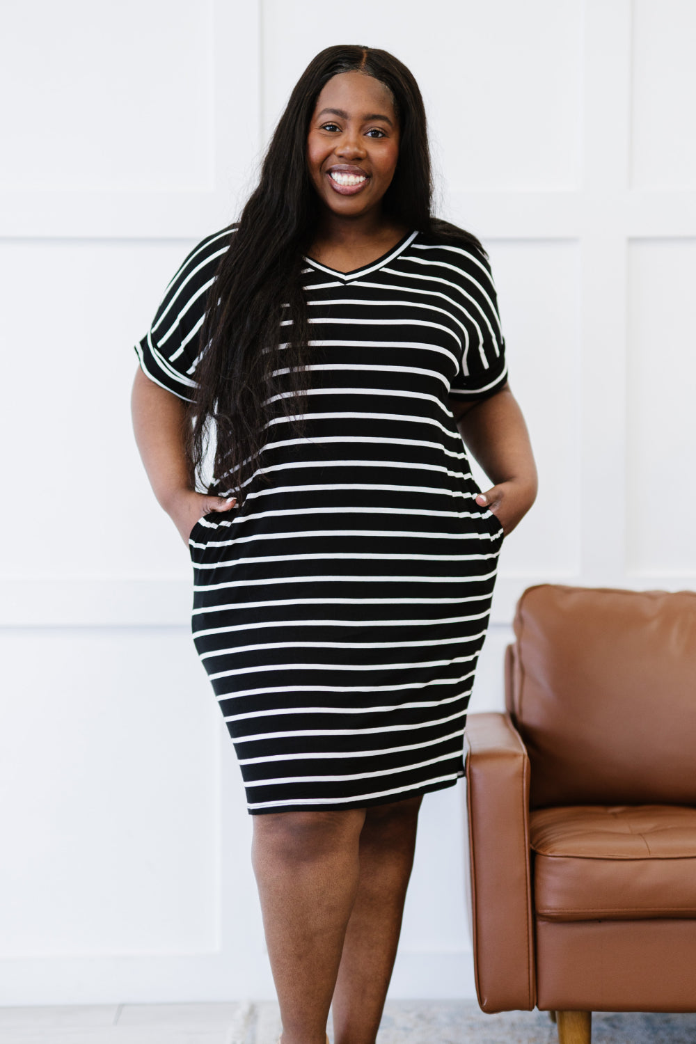 Zenana Carefree Confidence Full Size Striped T-Shirt Dress