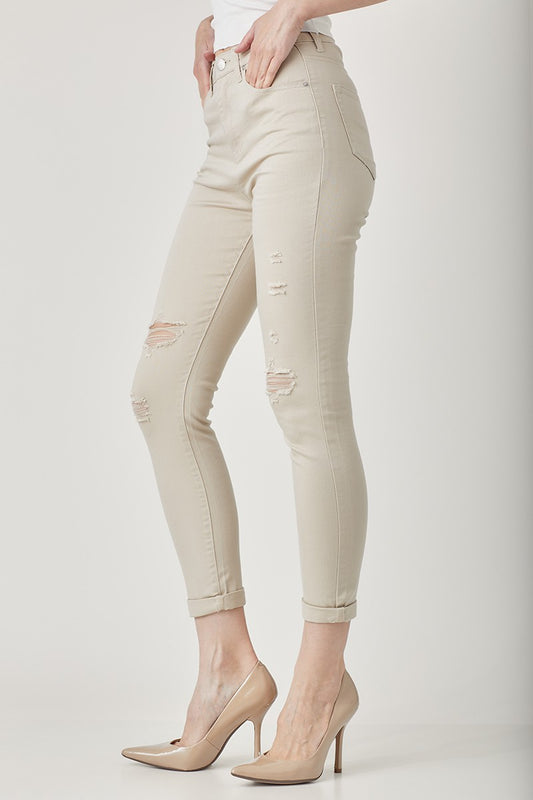 RISEN Distressed Skinny Jeans in Khaki