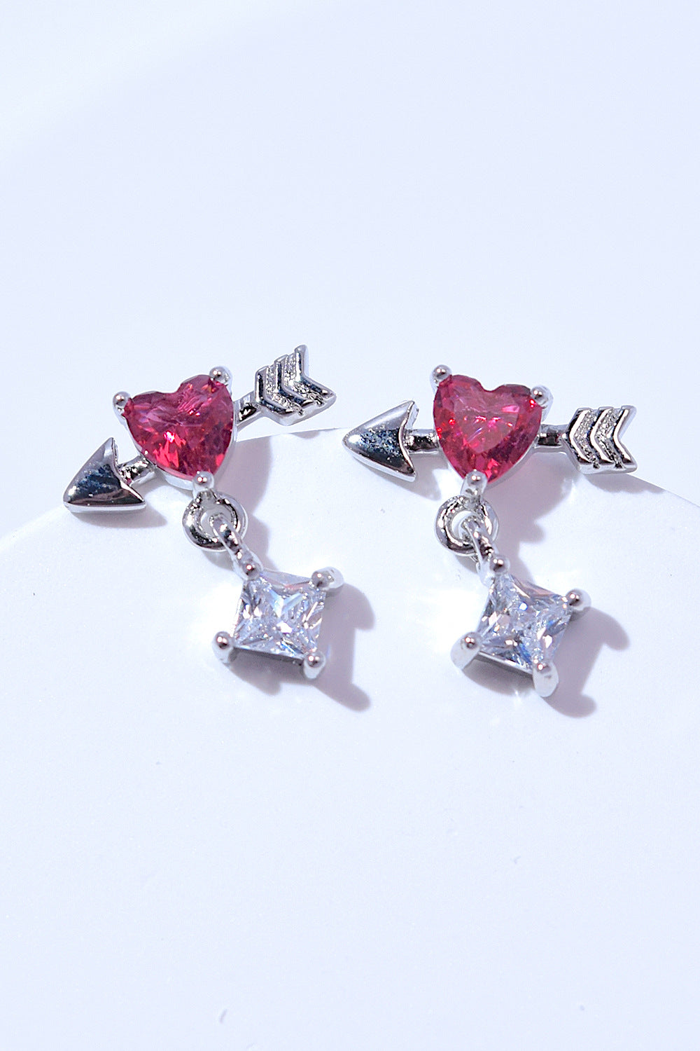 Red Heart Cubic Zirconia Crystal Drop Earrings