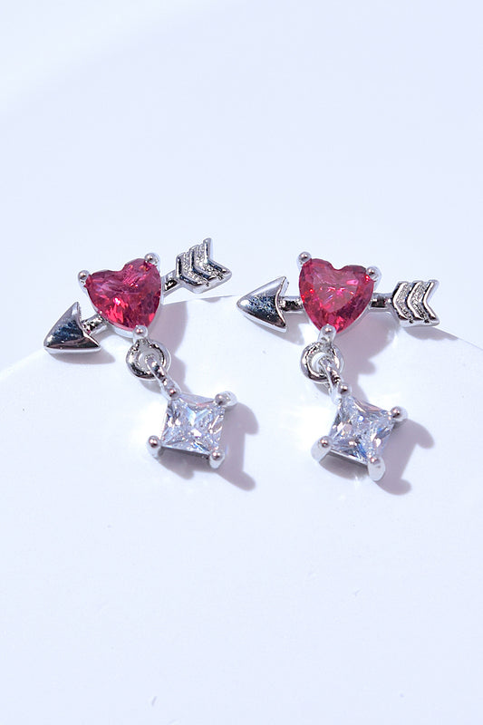 Red Heart Cubic Zirconia Crystal Drop Earrings