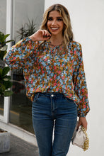 Load image into Gallery viewer, Floral Tie Neck Long Sleeve Blouse
