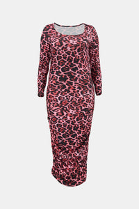 Plus Size Leopard Ruched Maxi Bodycon Dress