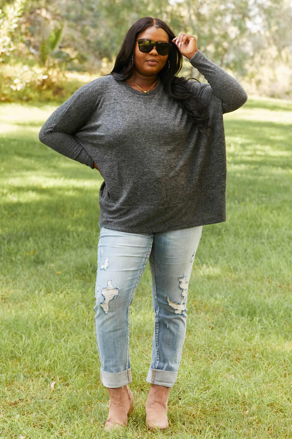 Zenana Weekend Vibes Full Size Brushed Dolman Sleeve Sweater