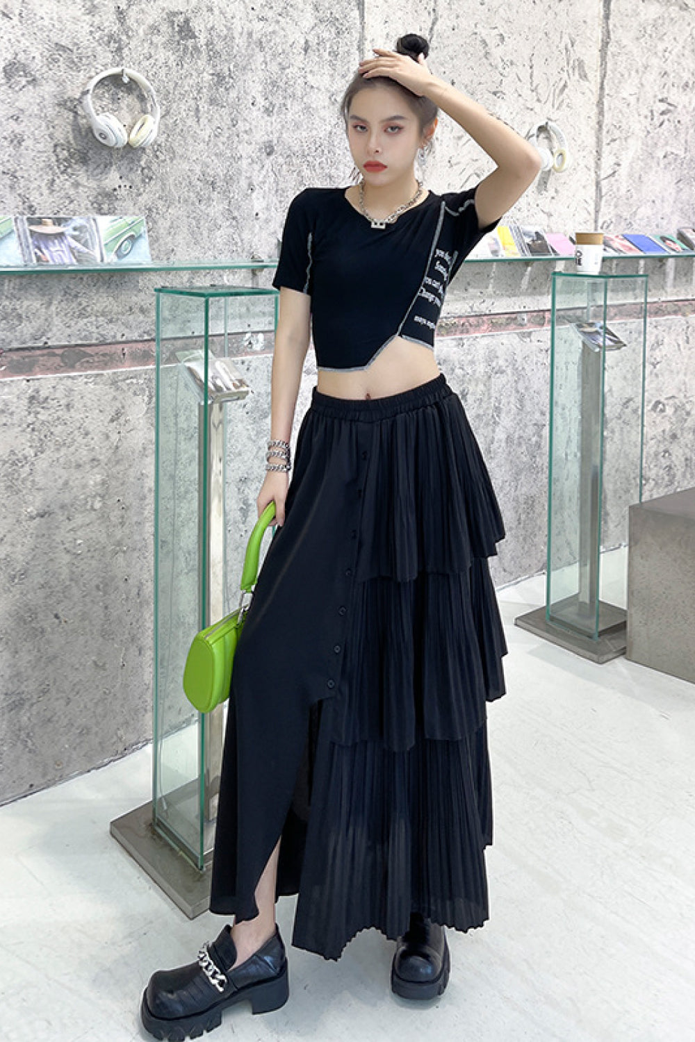 Asymmetrical Button Down Layered Maxi Skirt