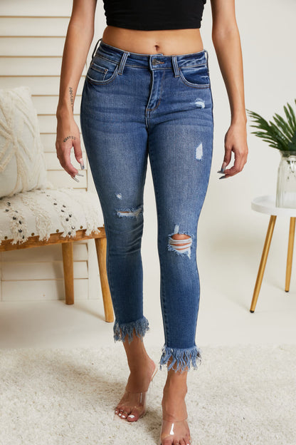 Cello Nicole Full Size Frayed Hem Cropped Jeans