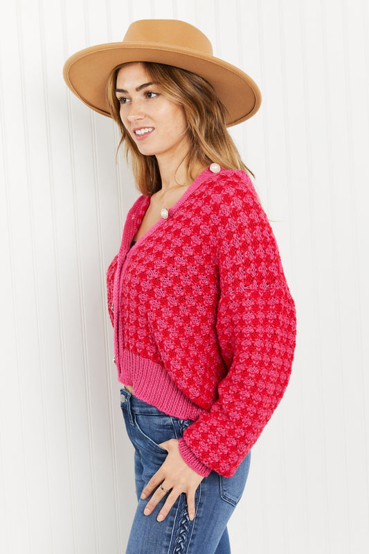 Andree by Unit London Life Full Size Tweed Cardigan in Hot Pink