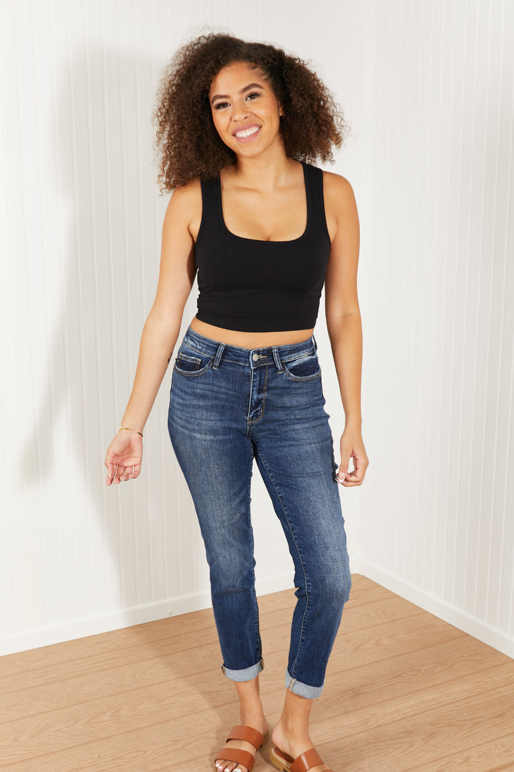 Judy Blue Reese Full Size Mid-Rise Cuffed Boyfriend Jeans