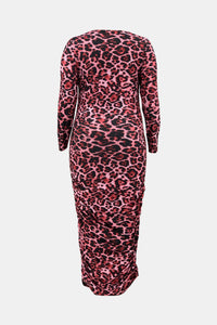 Plus Size Leopard Ruched Maxi Bodycon Dress