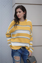 Load image into Gallery viewer, Striped Rib-Knit Round Neck Long Sleeve Sweater
