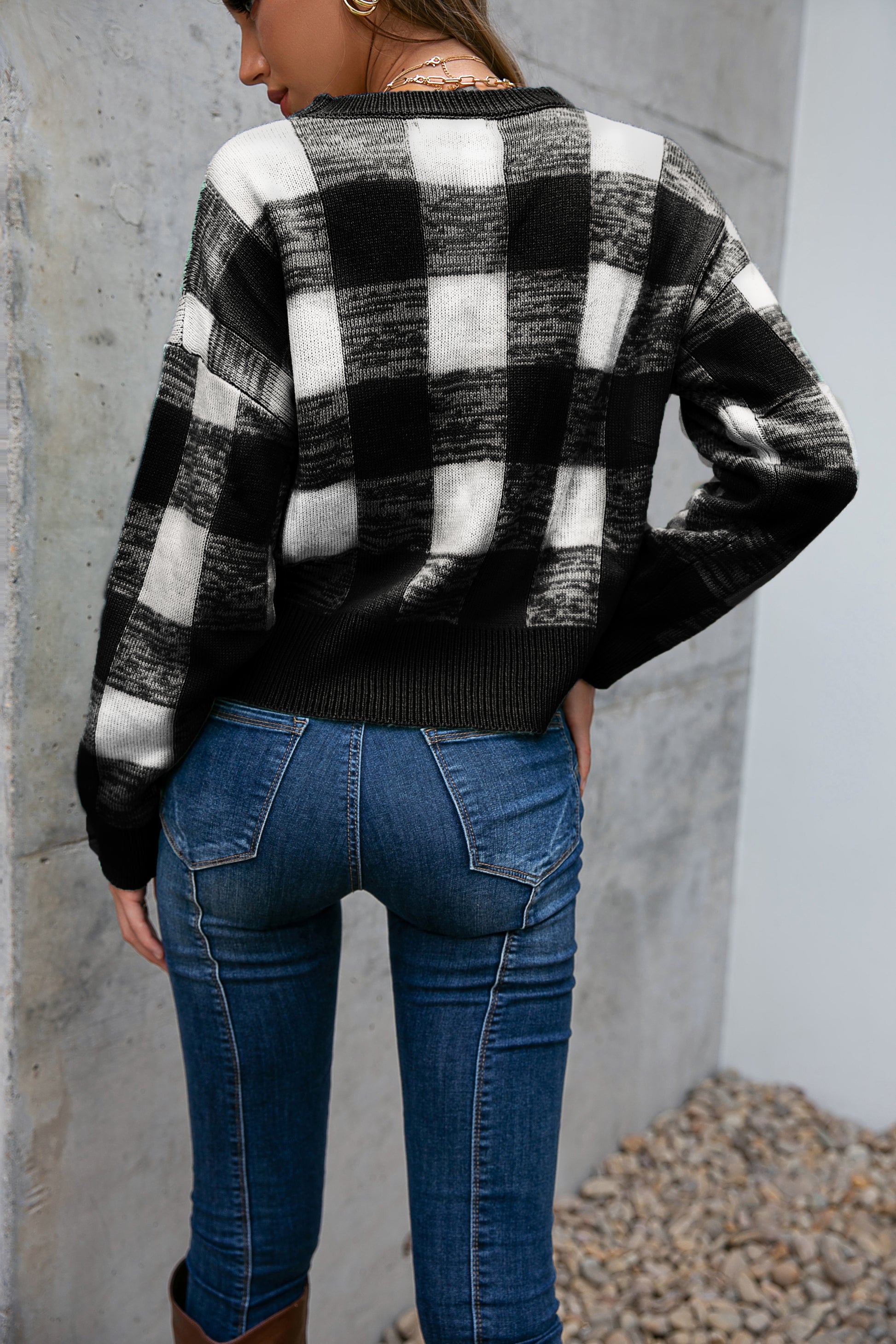 Buffalo Plaid Cropped Sweater