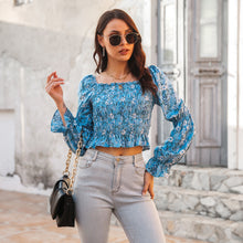 Load image into Gallery viewer, Floral Bubble Sleeve Smocked Top
