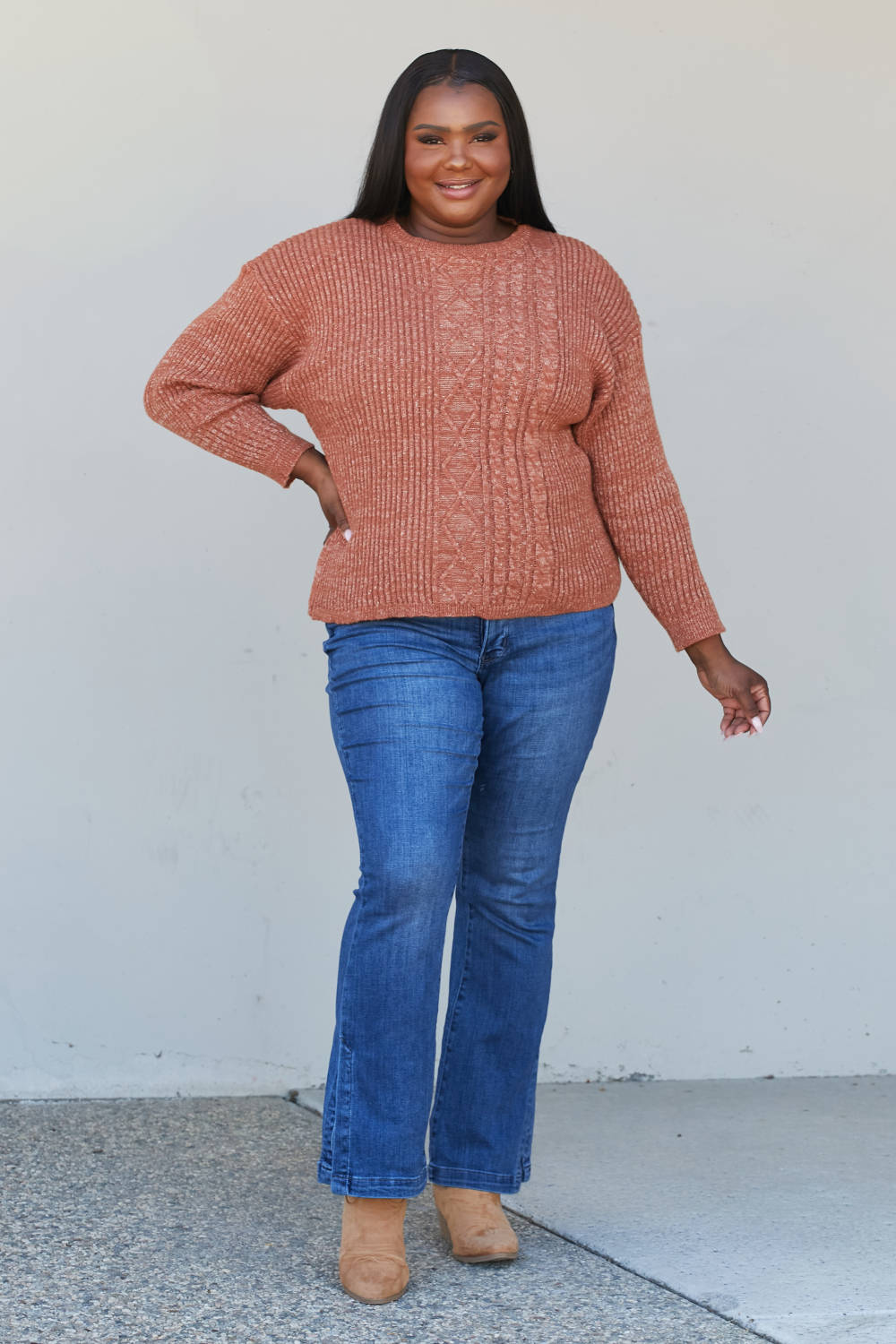 Sew In Love Full Size Mixed Knit Dropped Shoulder Sweater