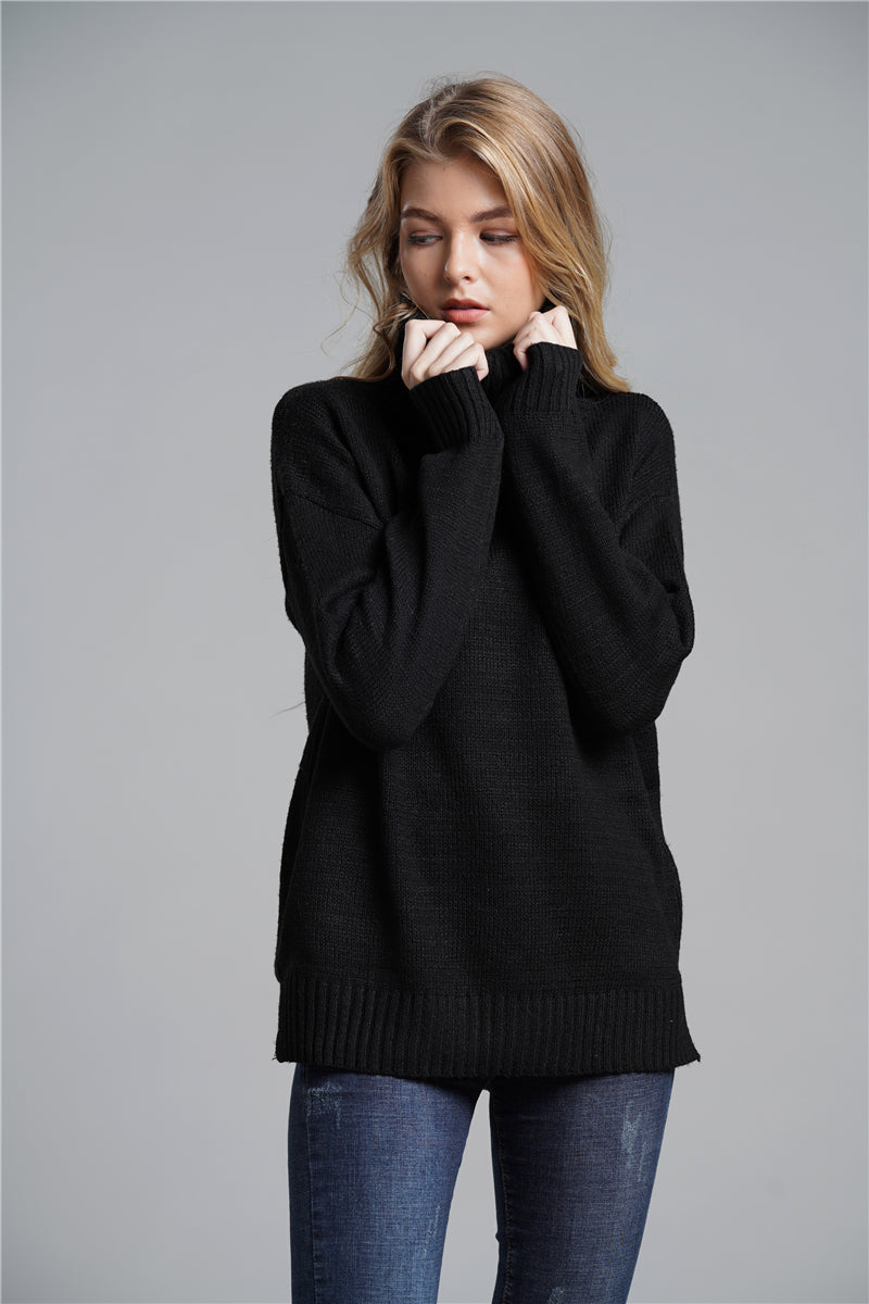 Side Slit Turtleneck Sweater