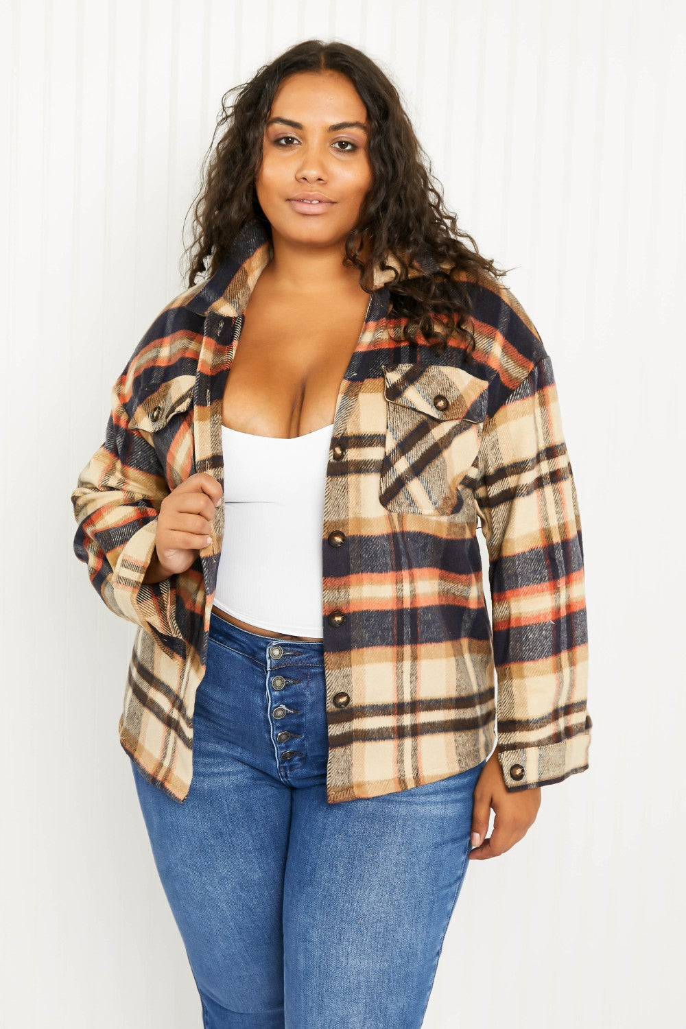 CY Fashion Crushing on Fall Full Size Plaid Shacket