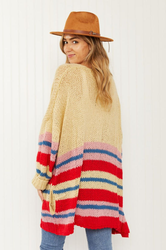 Davi & Dani Loveliest Smile Full Size Striped Longline Cardigan