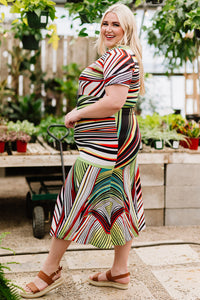 Plus Size Rainbow Stripe Fishtail Dress