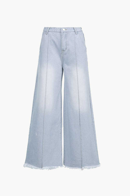 Seam Detail Fringe Wide Leg Jeans