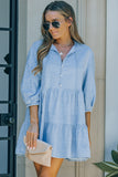 Tie Neck Tiered Denim Dress