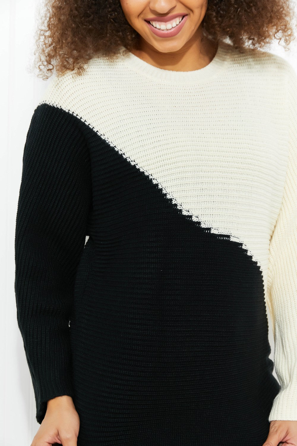 CY Fashion Half-and-Half Full Size Color Block Sweater