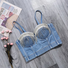 Load image into Gallery viewer, Beaded Fringe Denim Bustier
