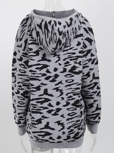 Leopard Drawstring Hooded Sweater