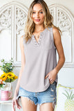 Curved Hem Notched Neck Pocket Tank