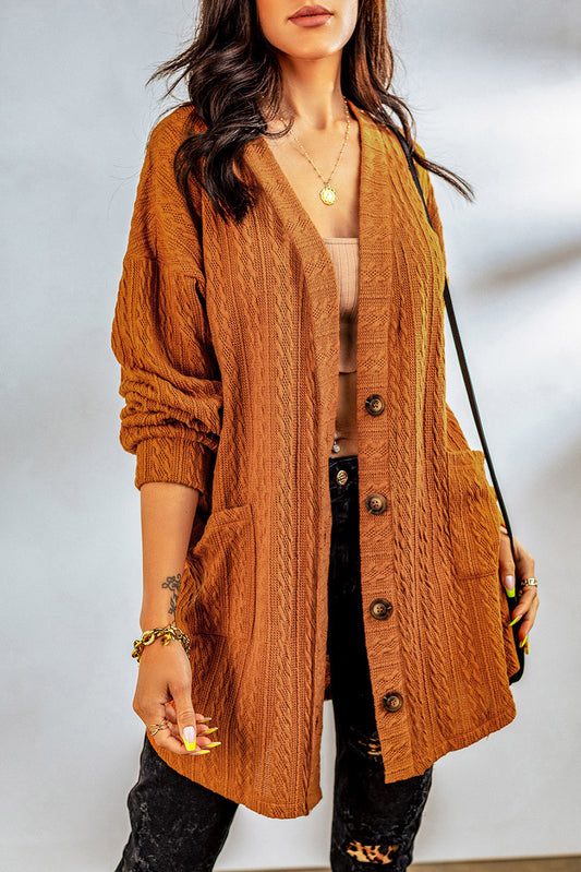 Cable-Knit Button Down Longline Cardigan