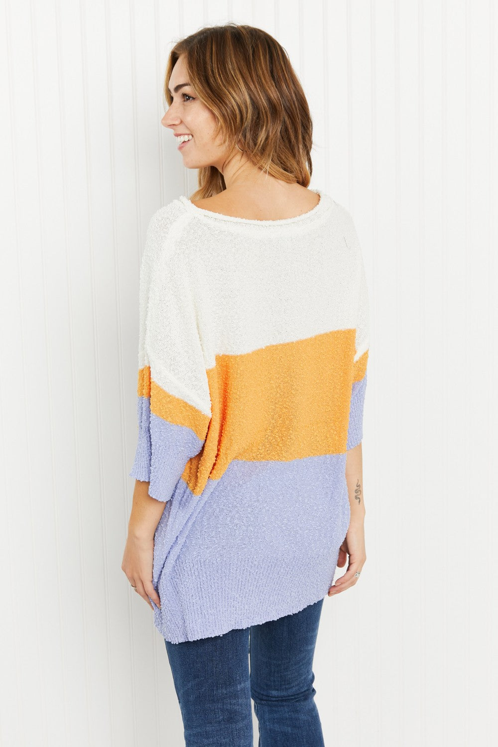 Davi & Dani Love It Full Size Color Block Sweater