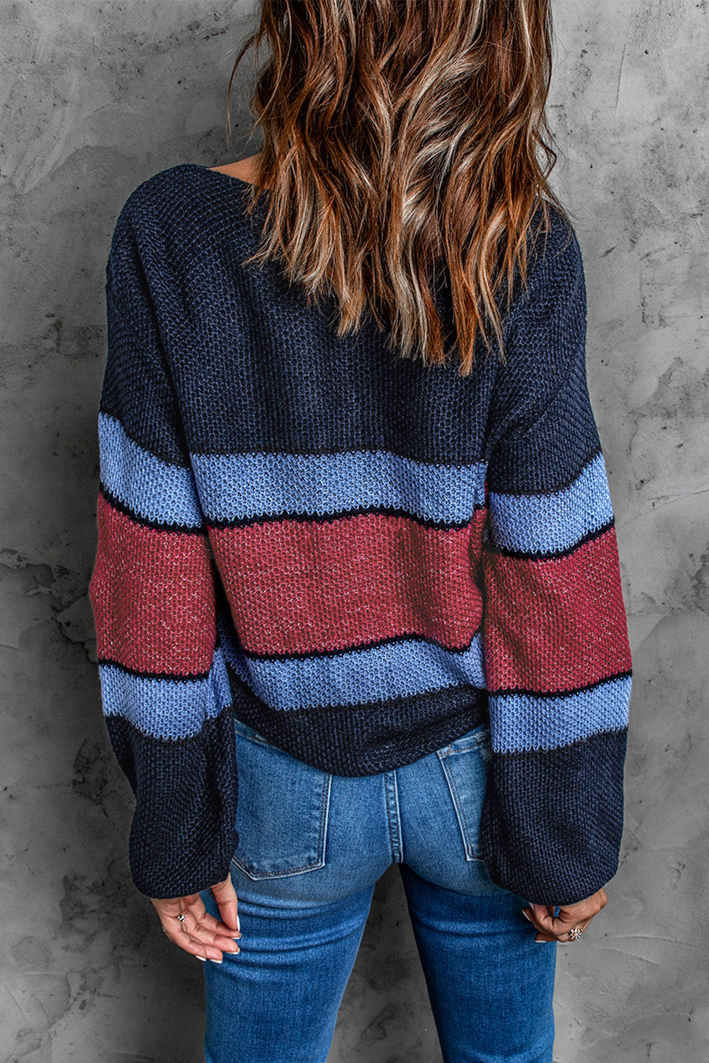 Color Block Boat Neck Sweater